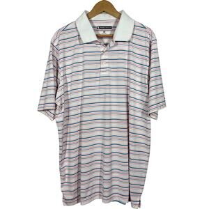Pebble Beach Dry Luxe Polo Shirt Casual Short Sleeve Stripe White - XXL